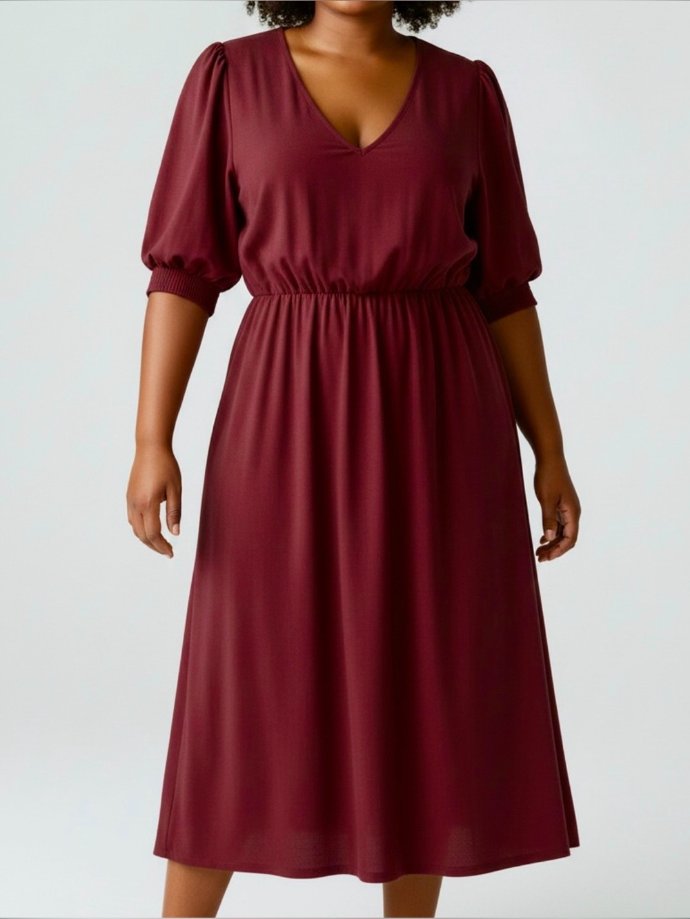 Ava & Viv Linen Blend V-Neck Midi Dress